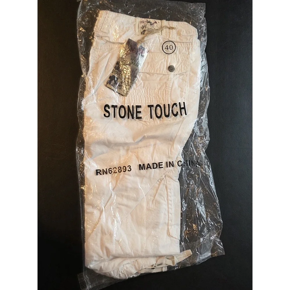 Vintage Stone Touch Cargo Shorts Skater Baggy Combat White Grunge Long 40 NWT